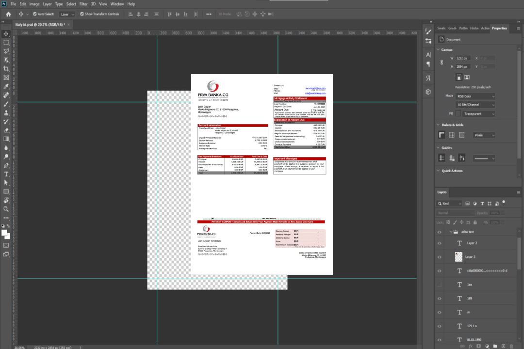 Monténégro Prva banka Crne Gore relevé hypothécaire Modèle Word et PDF template